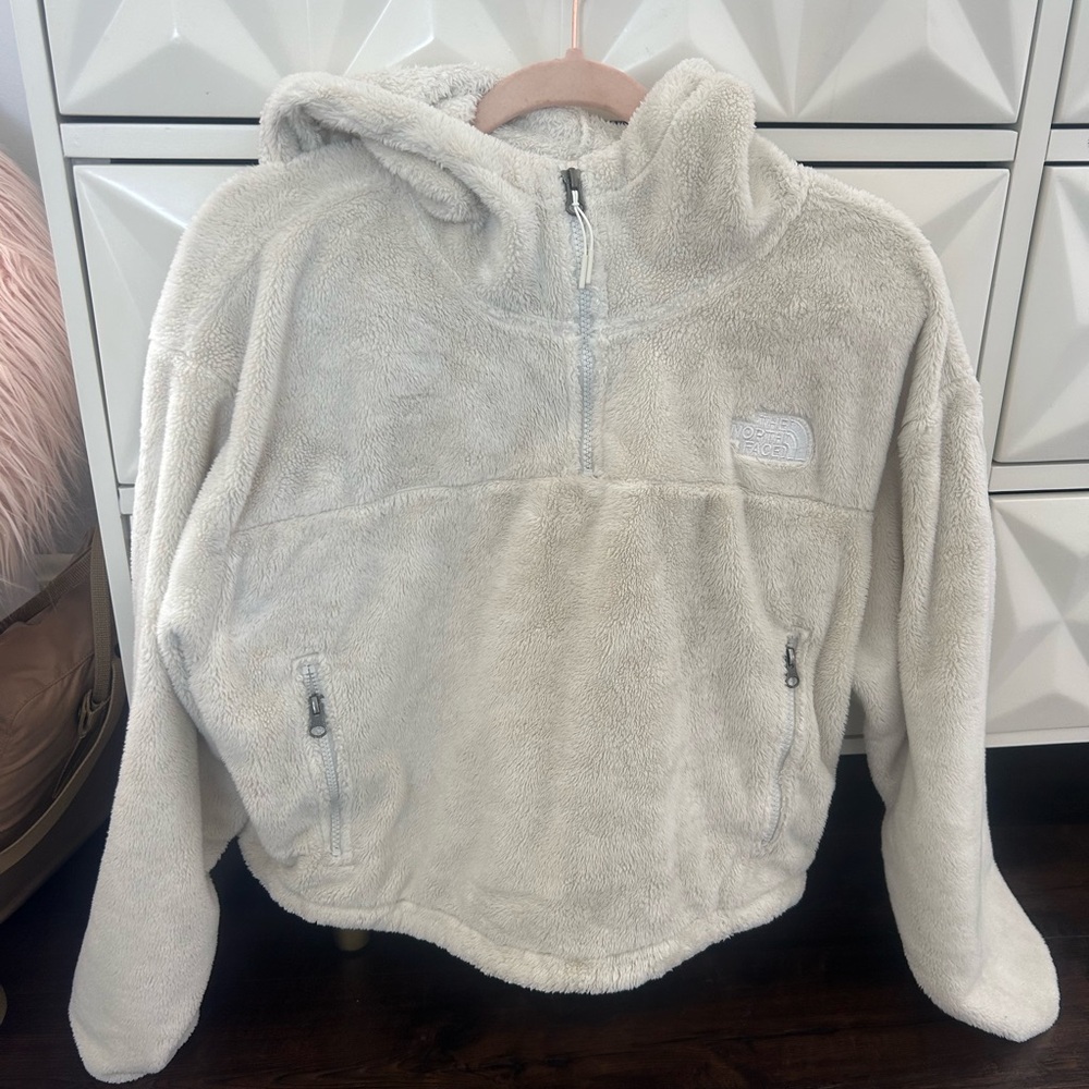 The North Face Cream Quarter Zip Jacket with Hood Fleece